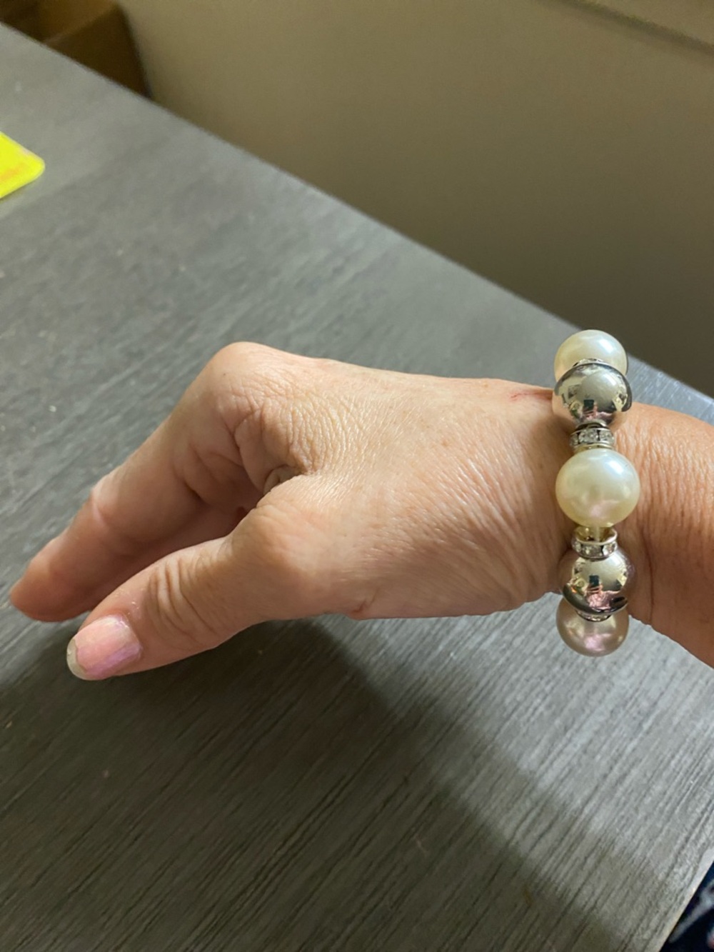 paparazzi White Pearl and Silver Bead Stretch Bracelet
